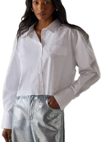 Warehouse Women's Cropped Frayed Hem Shirt