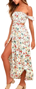 White Easy on the Eyes Cream Floral Print Off-the-Shoulder Maxi Dress Womens