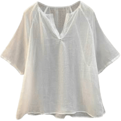Women's Jggspwm Lightweight Cotton Linen Short Sleeve V Neck Summer Casual Plain Blouses Solid Color Tops Trendy