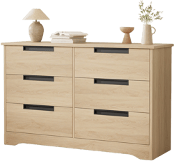 6 Drawer Dresser for Bedroom, Modern Double Dresser Organizer with Embedded Handles Design, Wooden Chest of Drawers for Living Room, Hallway