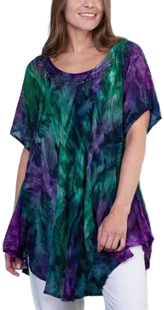 GreaterGood Women's Peacock Short Sleeve Tunic Top