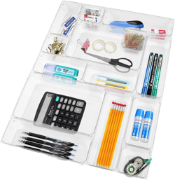 Clear Plastic Drawer Organizer Tray Acrylic Drawer Organizer 14 PCS Desk Drawer Organizer for Kitchen Makeup Drawer Organizer 4-Size Stackable Clear Storage Organizer for Vanity Bathroom Office Drawer