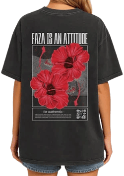 Vintage Stone Wash Floral Graphic Tee Hibiscus Print Bold Statement Design