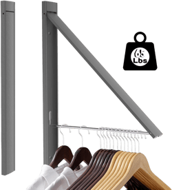 Wall Mounted Drying Rack - Space Saving Foldable Clothes Rack, Heavy Duty Aluminum Alloy, No Drill Install for Laundry, Closet, Balcony, Dorm - Easy Storage (Gray)