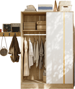 FUFU&GAGA White Contemporary Sliding - door Closet: Aesthetic & Functional Storage Solution for Your Bedroom Modern Wardrobe with Adjustable Interior