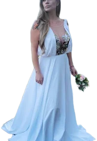 Layma Greek Goddess Floral Embroidery Flowy Wedding Dress