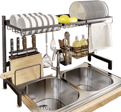 Drainage Rack Sink Dish Racks,Dish Rack,201 Stainless Steel Kitchen Dish Drying Rack Drain Rack Tableware Drainer Organizer,4 Sizes/Black/865 * 280 * 815Mm(865 * 280 * 550Mm), Dolphin Waves 865*280*550Mm Dolphin Waves