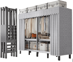 Heavy-duty Clothe Rack with cover Foldable Metal Garment Rack on Wheels Freestanding Rolling Clothing Coat Storage Rack 20.4in width 71in Height Load 2000lbs (D, 242CM/95IN)