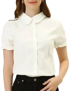 Inspire Chic Women's Peter Pan Collar Short Sleeve Button Down Blouse