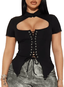 Fashion Nova Cut Out Short Sleeve Mock Neck Corset