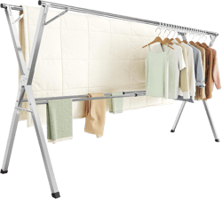 SONGMICS Clothes Drying Rack, Heavy-Duty Laundry Drying Rack, 56.3-93.7 Inches Extendable, Foldable Freestanding Airer, Stainless Steel, for Indoor Outdoor Use, Dove Gray ULLR903E01 (56.3"-93.7")W