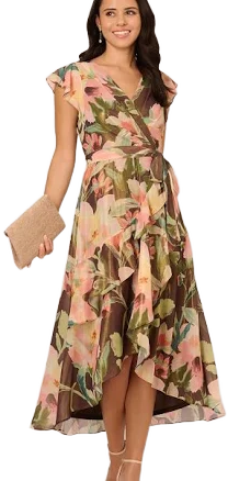 Adrianna Papell Women's Floral High-Low Midi Dress