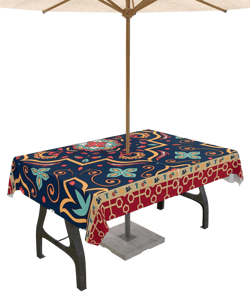 Boho Red Blue Outdoor Tablecloth with Umbrella Hole and Zipper Waterproof Table Covers, Colorful Vintage Turkish Pattern Modern Geometric Patio Tablecloths for Picnic/Party, Rectangle 60 x 102 Inch 60" x 102" (Rectangular) Arabesqueldt1170