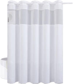 Extra Long No Hook Shower Curtain,Polyester Fabric Bathroom Curtains with Mesh Top Window,Waterproof & Mahcine Washable,White,78x96 Inch 78"W x 96"L (Pack of 1) White