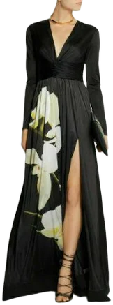ALTUZARRA for Target Womens Floral Print V-Neck Black Maxi Dress Small (S)