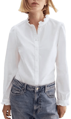 H&M Ladies Ruffle-Trimmed Oxford Blouse