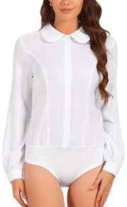 Allegra K Women's Peter Pen Collar Button Up Long Sleeve Business Work Shirt