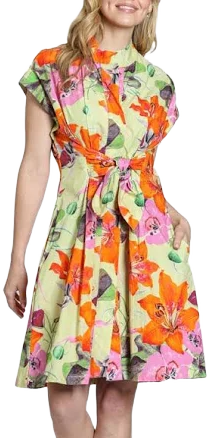APNY Women's Floral Print Belted A-Line Dress