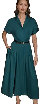 Donna Karan Women's A-Line Notch Collar Short-Sleeve Belted Shirtdress
