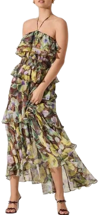 Astr the Label Elena Floral Print Chiffon Halter Dress