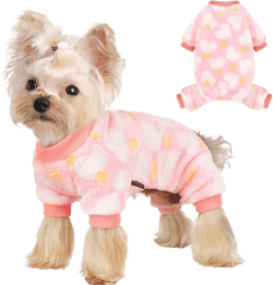 Sebaoyu Dog Sweater for Small Fleece Pajamas Girl Boy Warm Love Pet Clothes Puppy Winter Cute Tiny Outfit Pjs 4 Legs Jumpsuit Yorkie Cat(Pink,XX-Small)