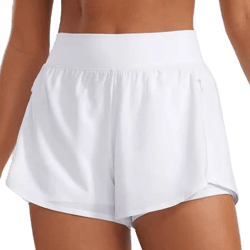 CRZ YOGA Women's High Waisted 2 in 1 Running Shorts with Zip Pockets
