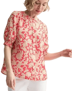 Women's Croft & Barrow Woven Split Neck Shirt, Size: Small, Coral Fun Garden
