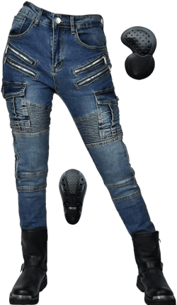 Motorcycle Riding Jeans Protective Pants for Women Stretch Anti-Fall Protection with 4 X Upgrade CE Armor Knee Hip Pads X-Small Blue