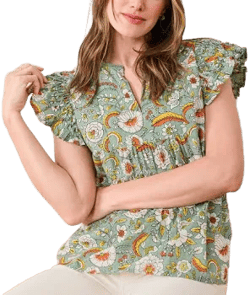 Printfresh Women's Organic Cotton Flutter Sleeve Blouse