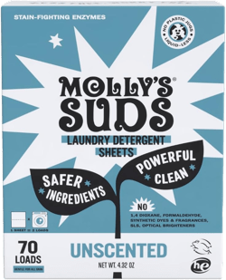 Molly’s Suds Laundry Detergent Sheets | Gentle on Sensitive Skin, Powerful Bio-Based Enzymes, Stain-Fighting | Liquidless & Plastic-Free Packaging | 70 Loads (Unscented) Unscented 35 Count (Pack of 1)