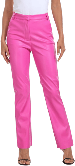 Hde Women's Faux Leather Pants High Waisted Trousers with Pockets
