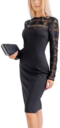 Elegant Lace Midi Dress with Lace Sleeves