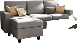 HONBAY Convertible Sectional Sofa, L Shaped Couch with Linen Fabric, Reversible Couch for Small Space, Light Grey