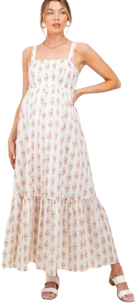 Floral Print Ruffle Hem Maxi Dress