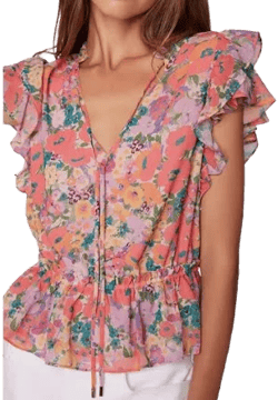 Lost + Wander Women's Floral Bliss Ruffle Blouse Top In Peach Multi
