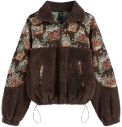 Floral Cat Knotted Fleece Collar Sweatshirt