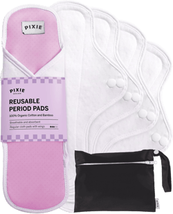 Pixie Cotton Cloth Pads - 100% Organic Reusable Cotton -Ranked 1 for Softest Menstrual Pads - Machine Washable & Includes Free Wet Bag - Menstrual Liner Pads - Sanitary Napkins (Medium) 6 Piece Set