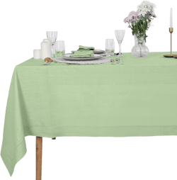 D'Moksha Homes Sage Green Linen Tablecloth 60 x 108 Inch - 100% Pure Linen Green Table Cloth for Rectangle Tables - Classic Hemstitch, Machine Washable Tablecloth for Summer, Fall and Halloween 108" x 60" (Rectangular) 08 - Sage Green