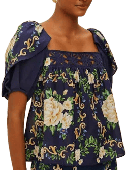 FARM Rio Women's Flower Tapestry Yoke Blouse