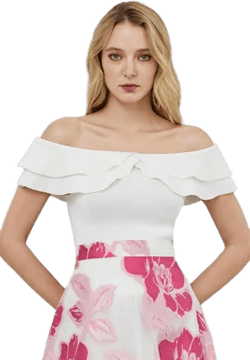 Off-Shoulder Tiered Cropped Knit Top in White
