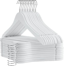 White Wooden Hangers 30 Pack Slim Coat Hangers for Closet with Smooth Finish,Shirt,Suit,Dress,Heavy Duty Clothes Hanger