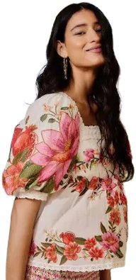 Farm Rio Women's Off-White Summer Fruit Blouse