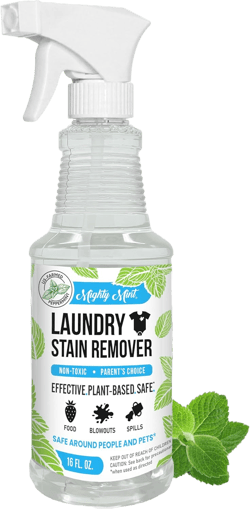 Mighty Mint Laundry Stain Remover, Parent’s Choice Non-Toxic Spray for Stains from Food, Drink, Grease, Natural Peppermint Scent, 16oz