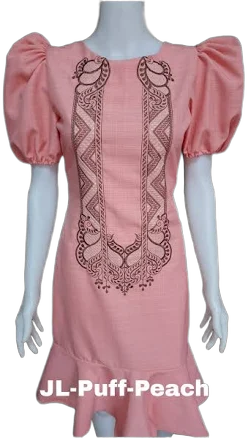 Women's Embroidery Puff Sleeve Barong Dress