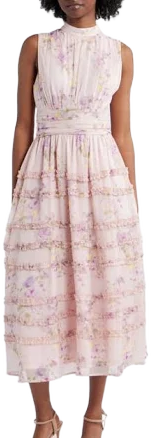 Lulus Eden Floral Sleeveless Ruffle Chiffon Dress