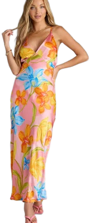 Windsor Island Glow Floral Satin Maxi Dress