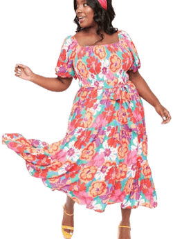 1970s Abstract Floral Midi Dress