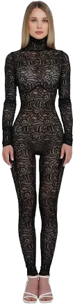 Floral Lace Long Sleeve Turtleneck Bodysuit