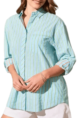 Roll Up Sleeve Button Front Shirt With Contrast Stripe