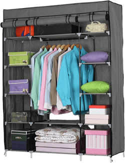 Vasitelan Portable Clothes Closet, Non-Woven Fabric Wardrobe with Hanging Rods, Shelves, Storage Organizer,52.4 x 18.1 x 67 Inch (Grey)